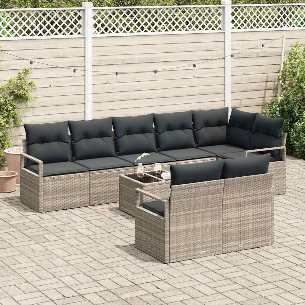 Set Giardino 9 Pezzi con Cuscini in Rattan Sintetico Grigio 3355111
