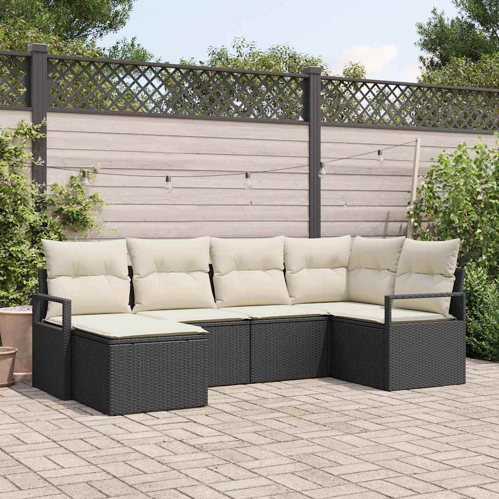 Set di divani da giardino in rattan nero, 6 pezzi con cuscini 3355116