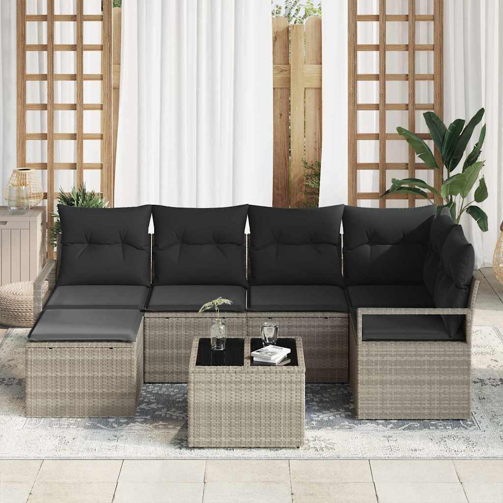 Set da Giardino 7 Pezzi con Cuscini Grigi in Polyrattan 3355131
