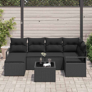 Set di divani da giardino 7 pezzi  con cuscini in rattan sintetico beige 3355132