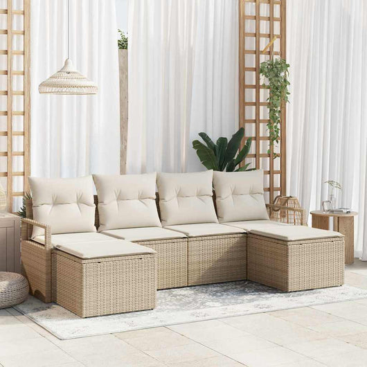 Set di divani da giardino 6 pezzi con cuscini beige in rattan sintetico 3355160
