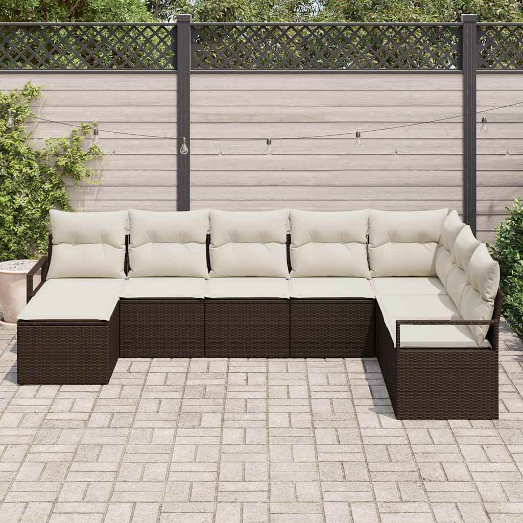 Set divano da giardino da 8 pezzi con cuscini in rattan marrone 3355167