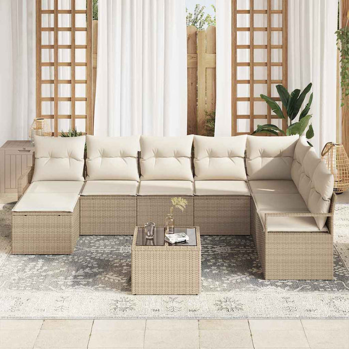Set Divano da Giardino 9 Pezzi con Cuscini in Rattan Sintetico Marrone 3355180