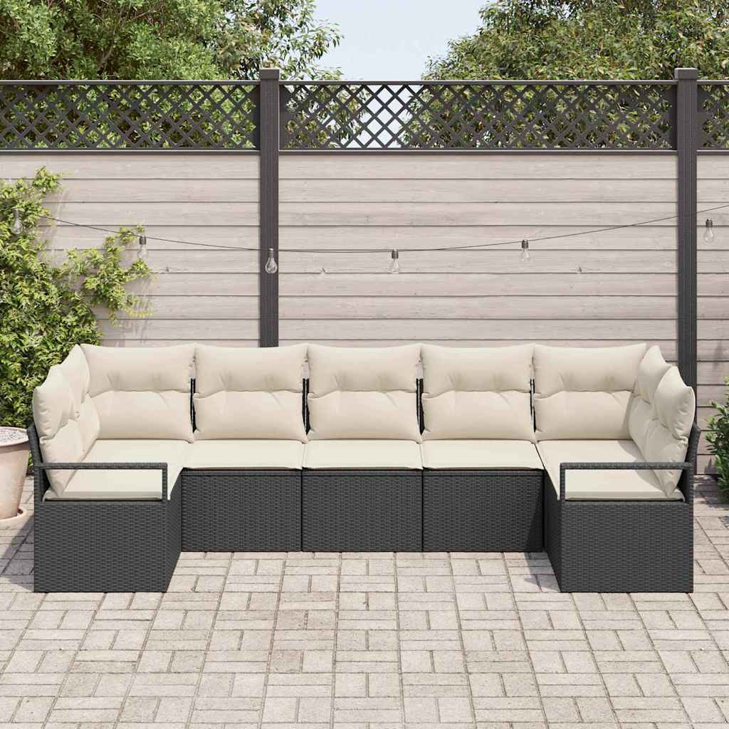 Set di divani da giardino 7 pezzi con cuscini in rattan sintetico nero 3355196
