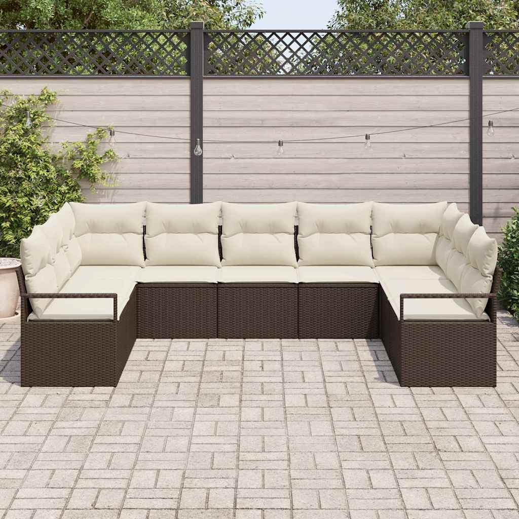 Set di divani da giardino , 9 pezzi con cuscini in rattan sintetico marrone 3355207