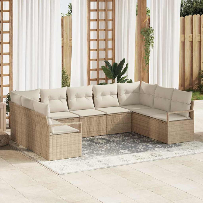Set divano da giardino 9 pezzi con cuscini beige in poly rattan 3355210
