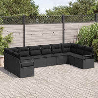 Set Divano da Giardino da 10 Pezzi con Cuscini Neri in Polyrattan 3355232