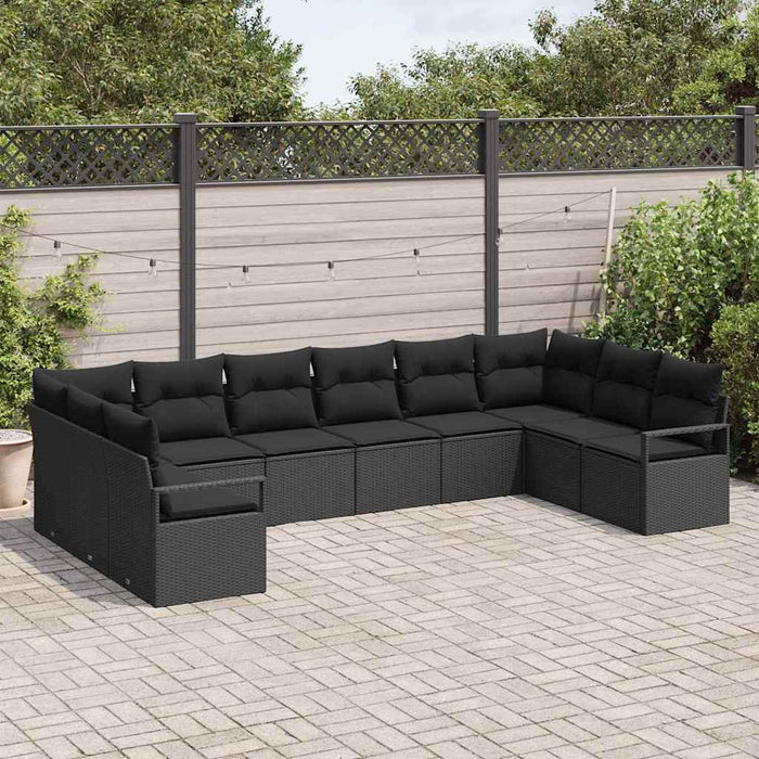 Set Divano da Giardino da 10 Pezzi con Cuscini Neri in Polyrattan 3355232