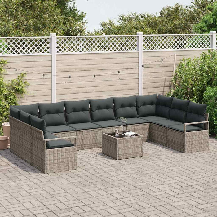 Set di divano da giardino  10 pezzi con cuscini neri in polirattan 3355238