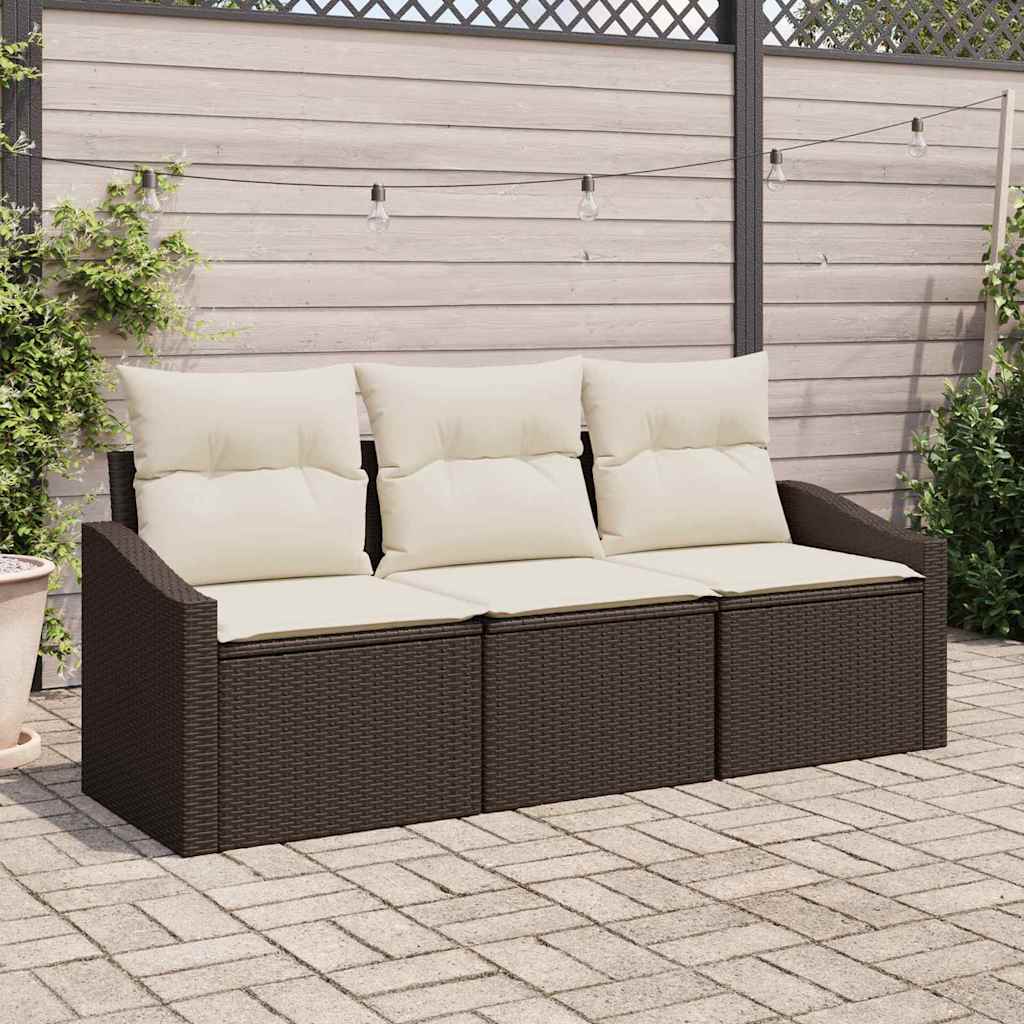 Set Divano da Giardino 3 pz-Sofa da Giardino-Divanetto da esterno Marrone e bianco polyrattan 622251