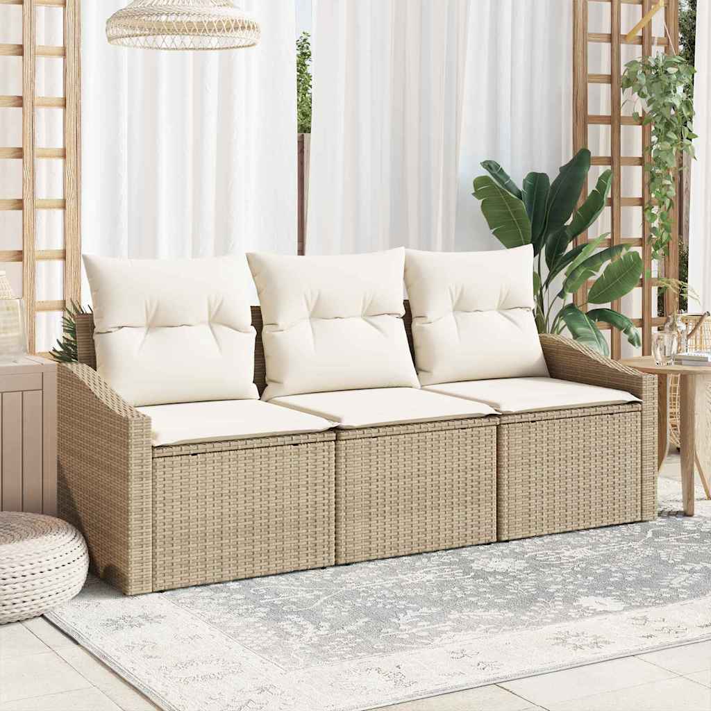 Set da Pranzo da Giardino 3 Pezzi con Cuscini Beige in Rattan Sintetico 3355250