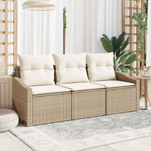 Set da Pranzo da Giardino 3 Pezzi con Cuscini Beige in Rattan Sintetico 3355250
