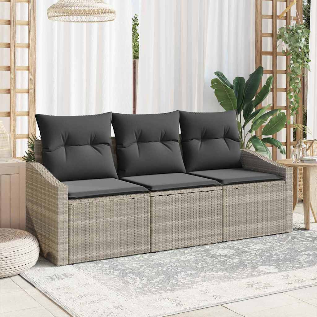 Set Divano da Giardino 3 pz-Sofa da Giardino-Divanetto da esterno Grigio chiaro polyrattan 366156