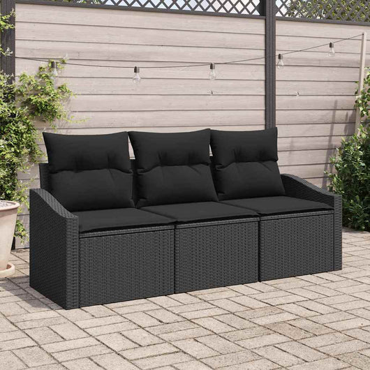 Set Divano da Giardino con cuscino 3 pz-Sofa da Giardino-Divanetto da esterno Nero polyrattan 412838