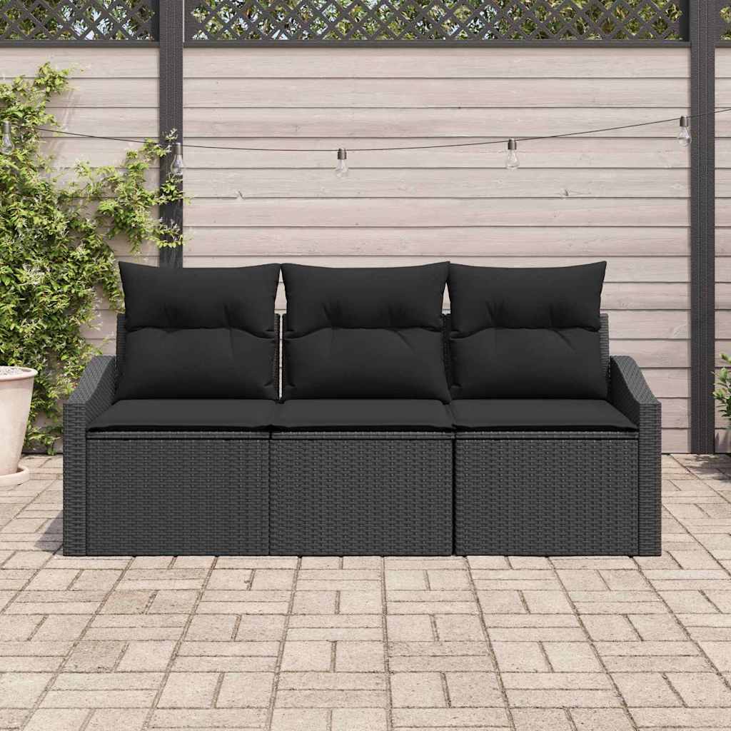 Set Divano da Giardino con cuscino 3 pz-Sofa da Giardino-Divanetto da esterno Nero polyrattan 412838