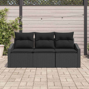 Set Divano da Giardino con cuscino 3 pz-Sofa da Giardino-Divanetto da esterno Nero polyrattan 412838