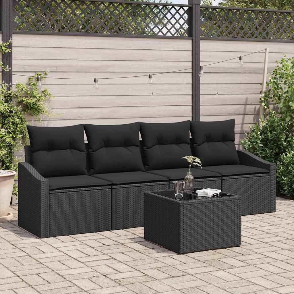 Set da Pranzo da Giardino 5 Pezzi con Cuscini Nero in Rattan Sintetico 3355262