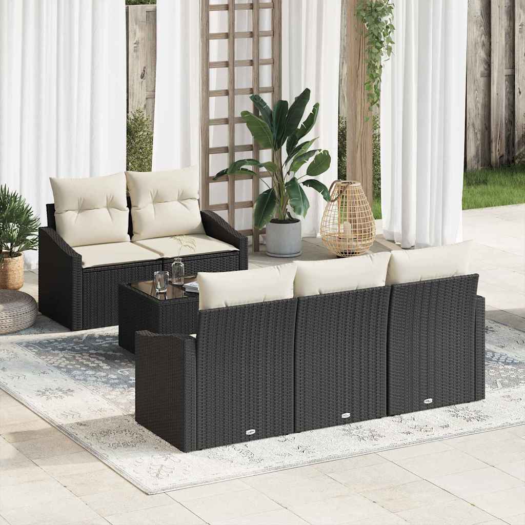 Set Divano da Giardino 6 pcs Nero e Crema 55 x 55 x 37 cm 3355266