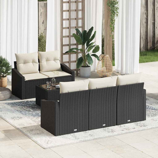 Set Divano da Giardino 6 pcs Nero e Crema 55 x 55 x 37 cm 3355266