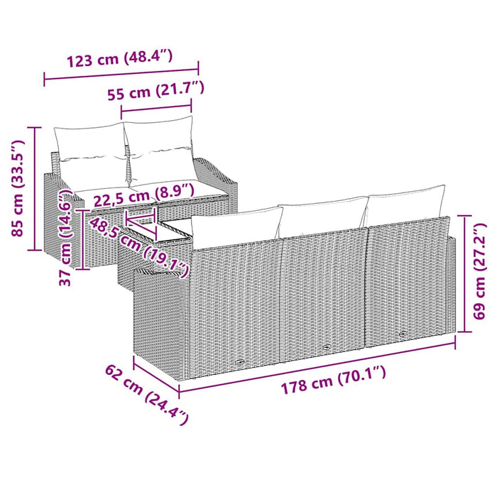 Set Divano da Giardino 6 pcs Beige e Crema 55 x 55 x 37 cm 3355270