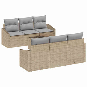 Set di Divani da Giardino 7 Pezzi con Cuscini Beige in Rattan Sintetico 3355279
