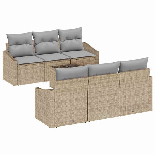 Set di Divani da Giardino 7 Pezzi con Cuscini Beige in Rattan Sintetico 3355279