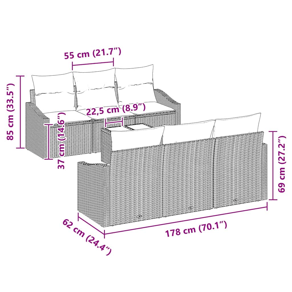 Set di Divani da Giardino 7 Pezzi con Cuscini Beige in Rattan Sintetico 3355279