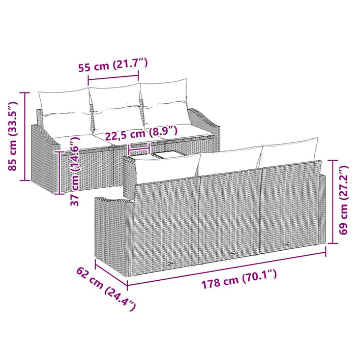Set di Divani da Giardino 7 Pezzi con Cuscini Beige in Rattan Sintetico 3355279