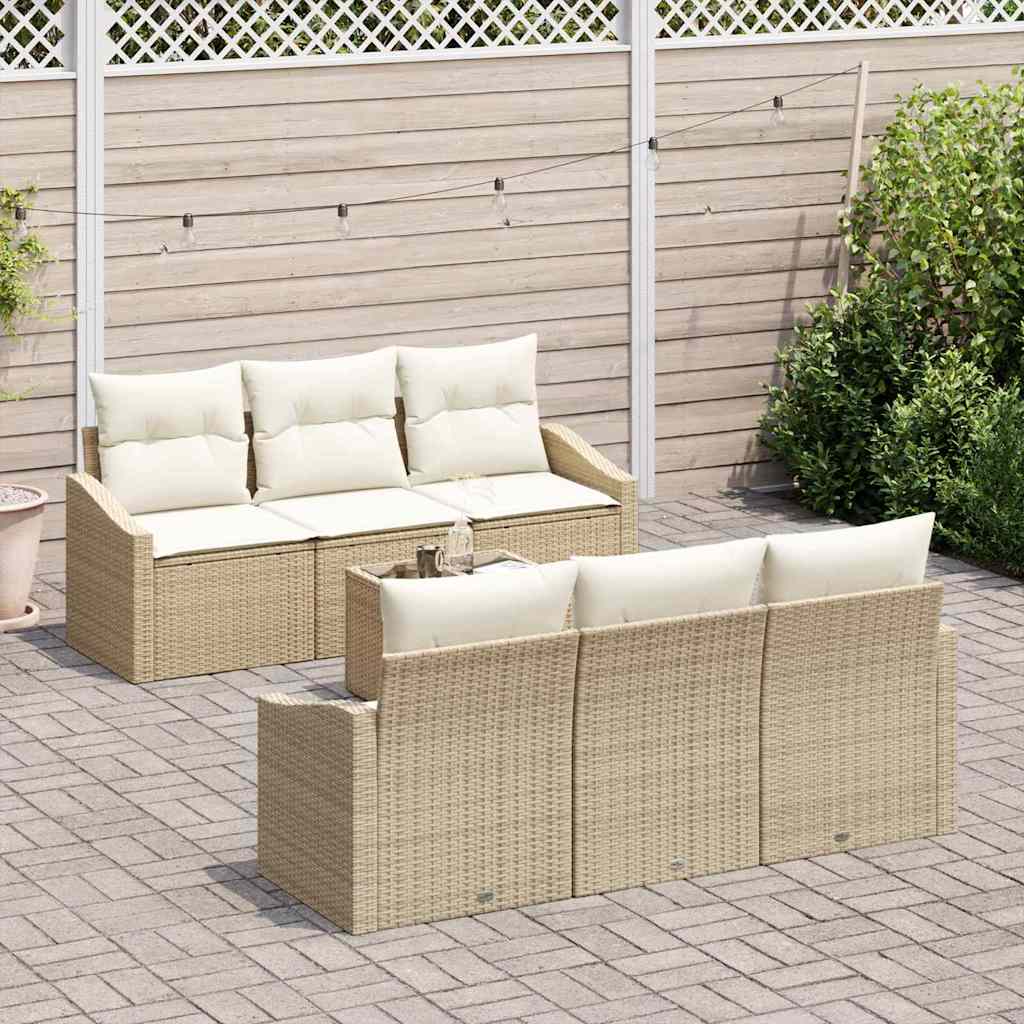 Set da Giardino da 7 Pezzi con Cuscini Beige in Rattan Sintetico 3355280