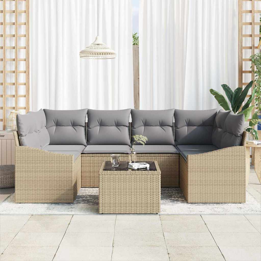 Set da Pranzo da Giardino  7 Pezzi con Cuscini Beige in Rattan Sintetico 3355289