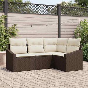 Set Divano da Giardino 4 pz-Sofa da Giardino-Divanetto da esterno Marrone e bianco polyrattan