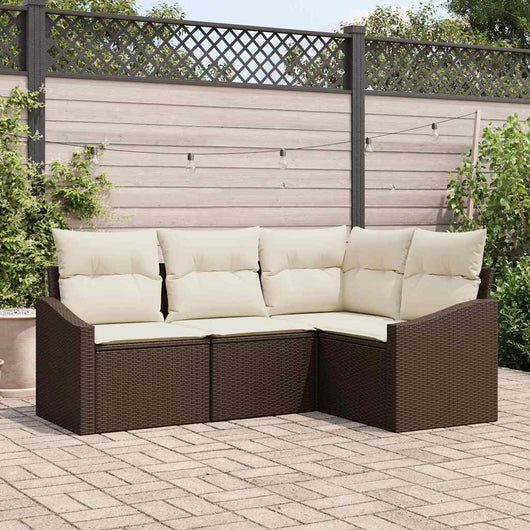 Set Divano da Giardino 4 pz-Sofa da Giardino-Divanetto da esterno Marrone e bianco polyrattan
