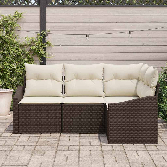 Set Divano da Giardino 4 pz-Sofa da Giardino-Divanetto da esterno Marrone e bianco polyrattan