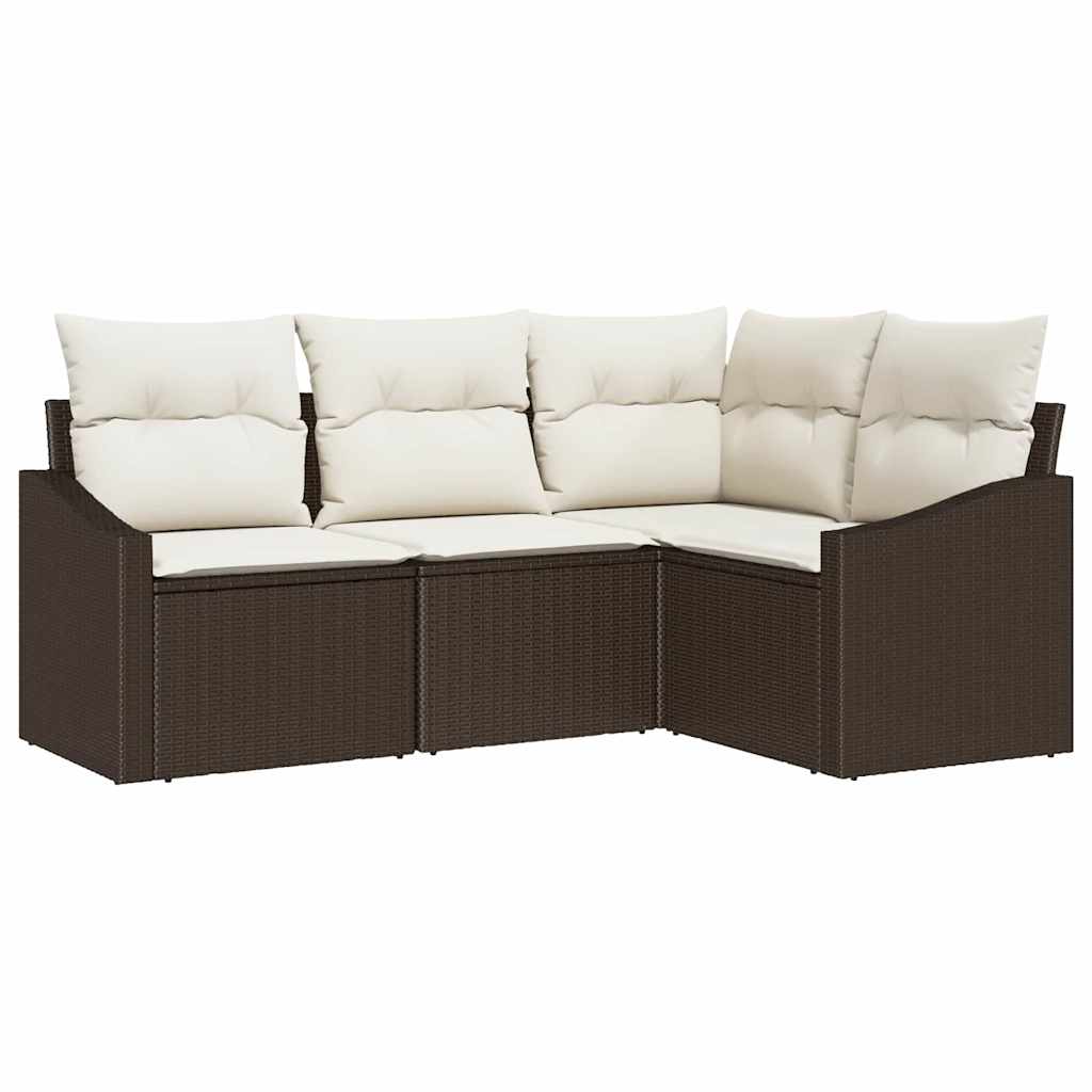 Set Divano da Giardino 4 pz-Sofa da Giardino-Divanetto da esterno Marrone e bianco polyrattan