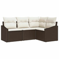 Set Divano da Giardino 4 pz-Sofa da Giardino-Divanetto da esterno Marrone e bianco polyrattan