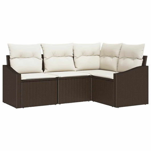 Set Divano da Giardino 4 pz-Sofa da Giardino-Divanetto da esterno Marrone e bianco polyrattan