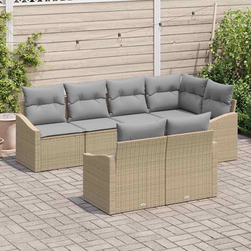 Set da pranzo da giardino in 7 pezzi con cuscini grigio chiaro in rattan sintetico 3355429