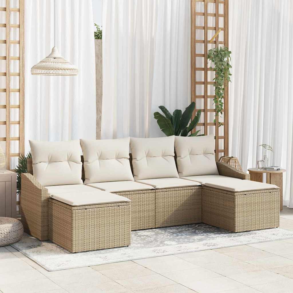 Set da Pranzo da Giardino 6 Pezzi con Cuscini Beige in Rattan Sintetico 3355500