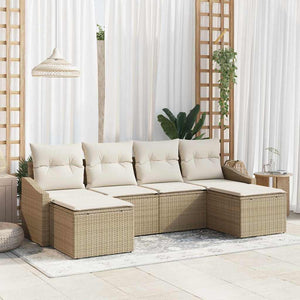 Set da Pranzo da Giardino 6 Pezzi con Cuscini Beige in Rattan Sintetico 3355500