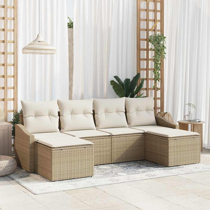Set da Pranzo da Giardino 6 Pezzi con Cuscini Beige in Rattan Sintetico 3355500