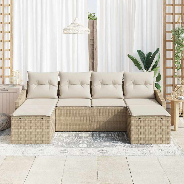 Set da Pranzo da Giardino 6 Pezzi con Cuscini Beige in Rattan Sintetico 3355500