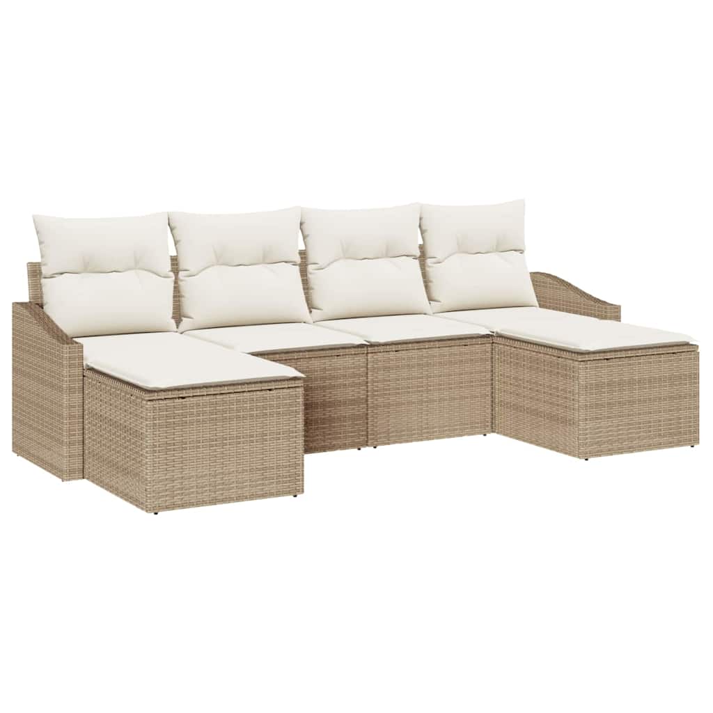 Set da Pranzo da Giardino 6 Pezzi con Cuscini Beige in Rattan Sintetico 3355500