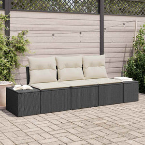 Set Divano da Giardino 3 pz-Sofa da Giardino-Divanetto da esterno Nero e Crema polyrattan