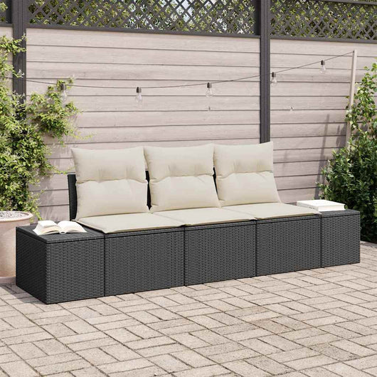 Set Divano da Giardino 3 pz-Sofa da Giardino-Divanetto da esterno Nero e Crema polyrattan