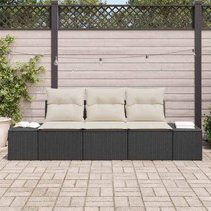 Set Divano da Giardino 3 pz-Sofa da Giardino-Divanetto da esterno Nero e Crema polyrattan