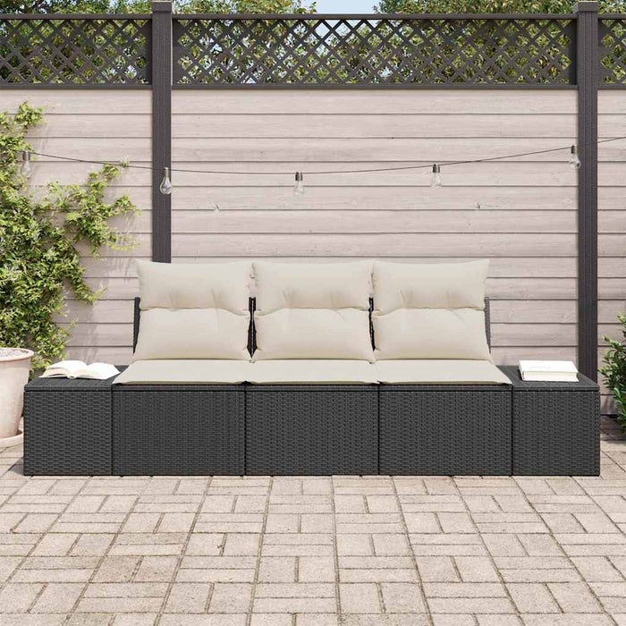 Set Divano da Giardino 3 pz-Sofa da Giardino-Divanetto da esterno Nero e Crema polyrattan