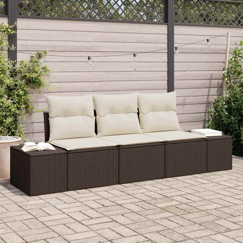 Set Divano da Giardino 3 pz-Sofa da Giardino-Divanetto da esterno Marrone e Crema polyrattan