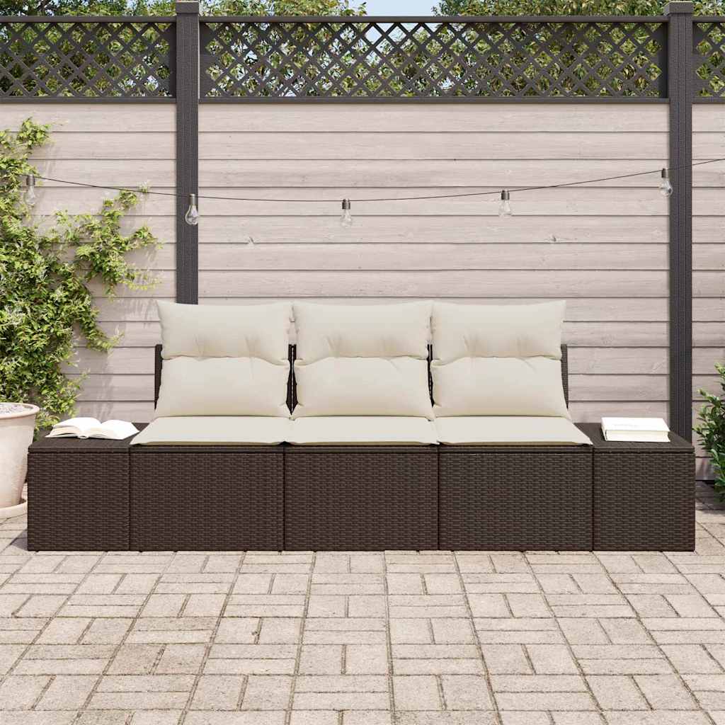 Set Divano da Giardino 3 pz-Sofa da Giardino-Divanetto da esterno Marrone e Crema polyrattan