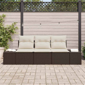 Set Divano da Giardino 3 pz-Sofa da Giardino-Divanetto da esterno Marrone e Crema polyrattan