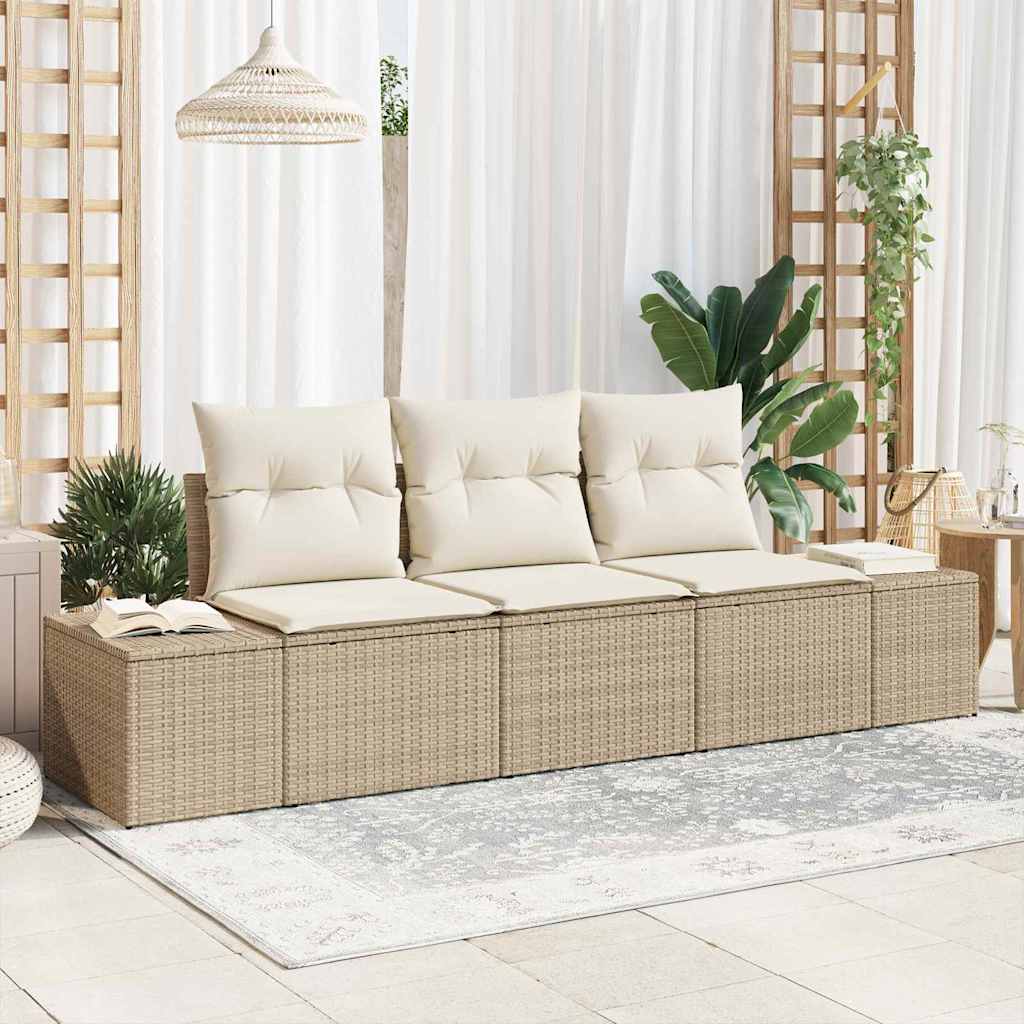 Set Divano da Giardino 3 pz-Sofa da Giardino-Divanetto da esterno Beige e Crema polyrattan